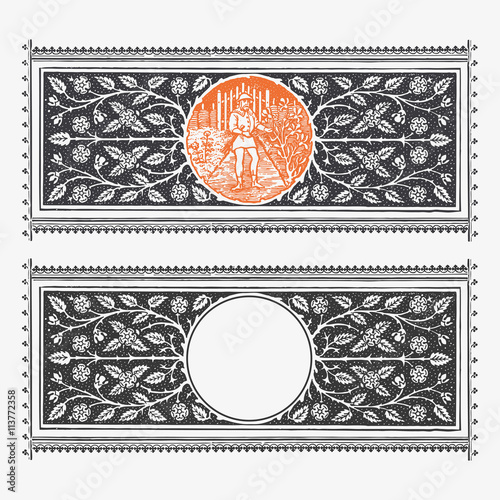 Vector engraving border with floral decorations
