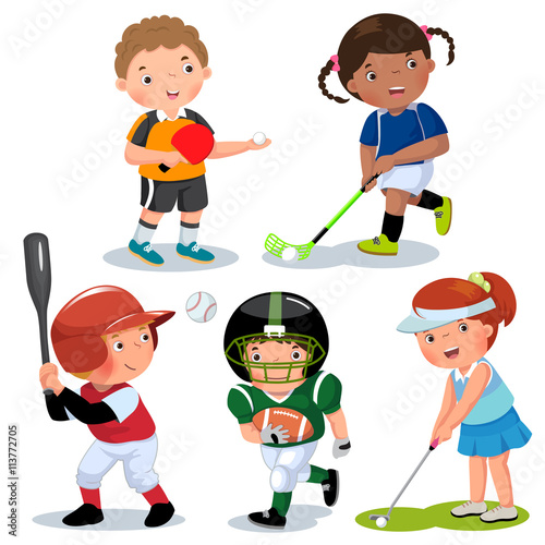 Vector illustration of various sports kids on a white background