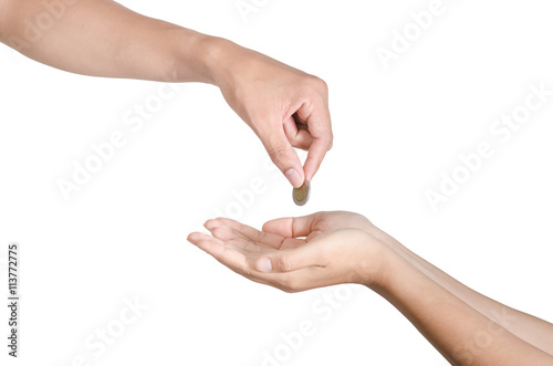 hand give money on white background