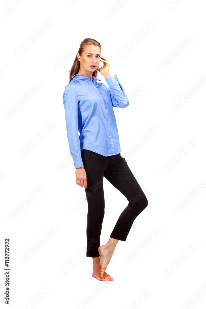 Pretty barefoot business woman posing Pretty barefoot business woman posing