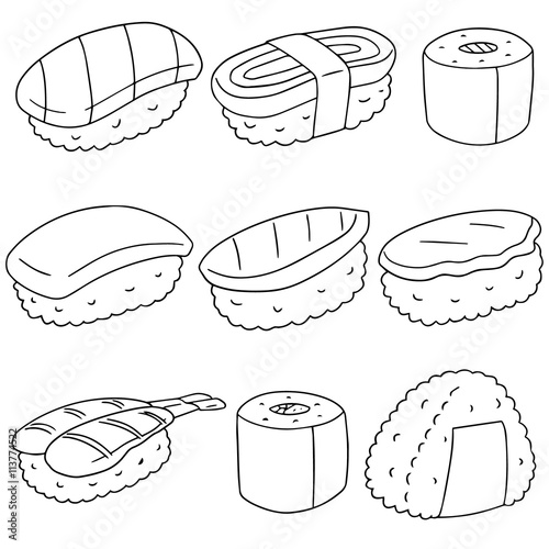 vector set of sushi (rice with raw fish)