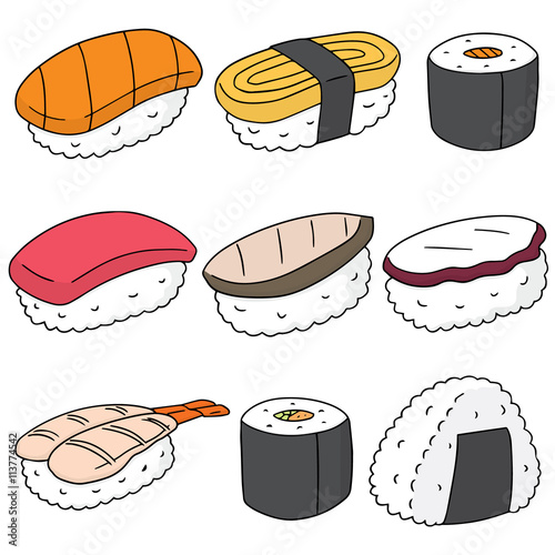 vector set of sushi (rice with raw fish)