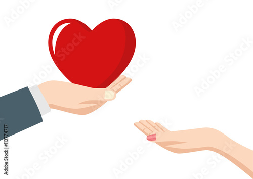 Man giving heart to a woman
