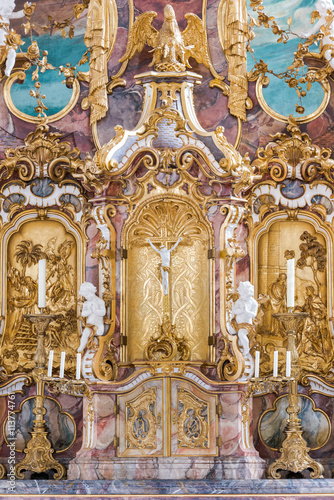Altar of St. Andreas Church in Nesselwang  Bavaria  Germany 