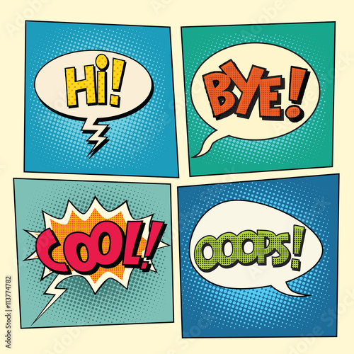 Set of retro comic bubbles pop art phrases