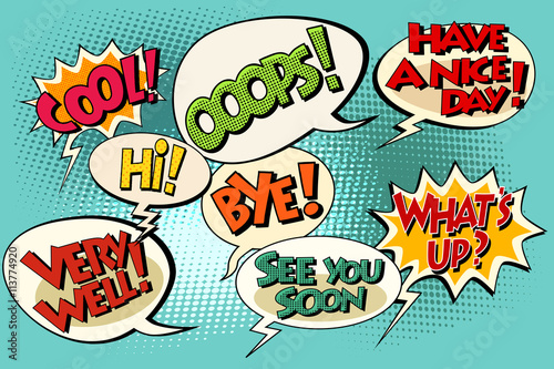 Set of retro comic bubbles pop art phrases