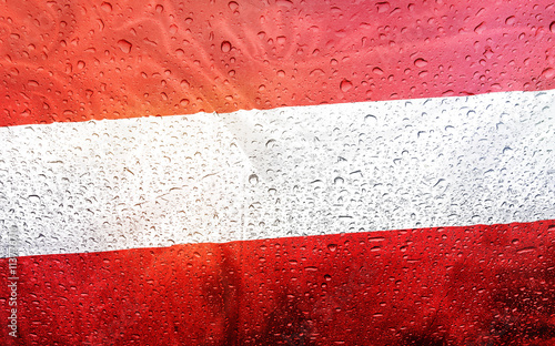 Austrian flag with watter drops, rainy weather, Austria