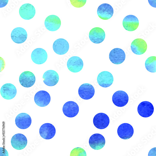 Blue and green polka dot in random order. Seamless aquarelle pattern, made in vector.