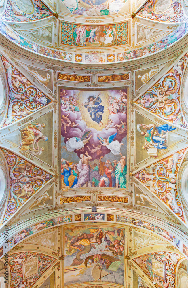 CREMONA, ITALY - MAY 24, 2016: The Ascension of the Lord fresco in the center of the vault in Chiesa di San Sigismondo by Giulio Campi (1564 - 1567)