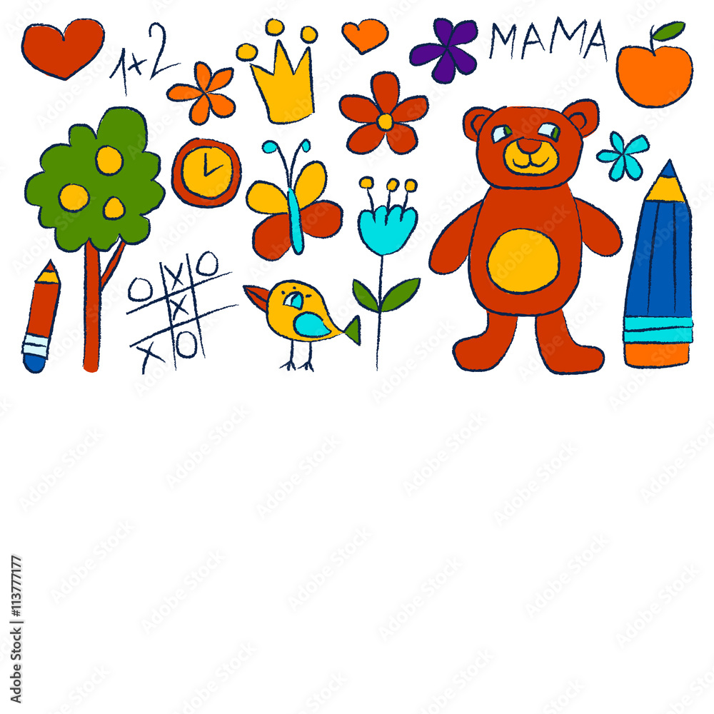 Obraz premium Kindergarten doodle pictures On white background