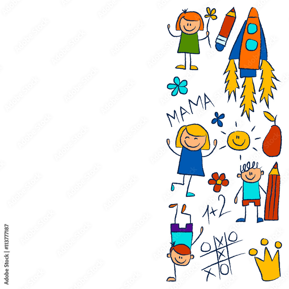 Kindergarten doodle pictures On white background Kindergarten doodle pictures On white background