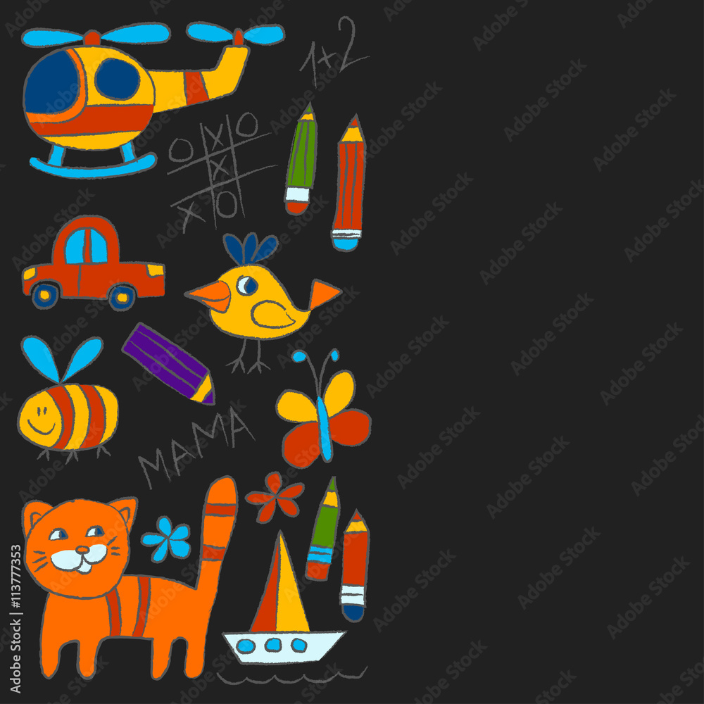 Kindergarten doodle pictures Color chalks Kindergarten doodle pictures Color chalks