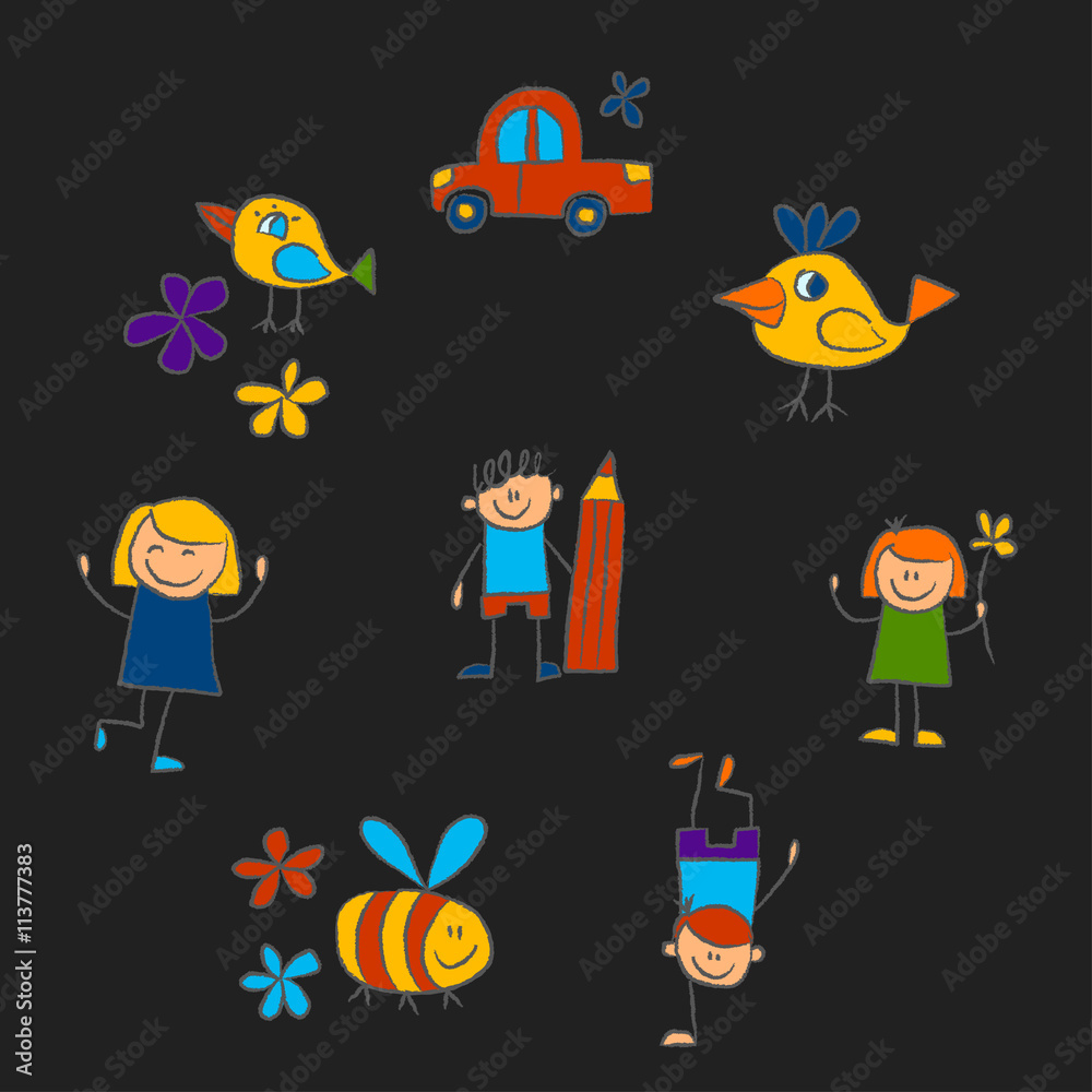 Kindergarten doodle pictures Color chalks