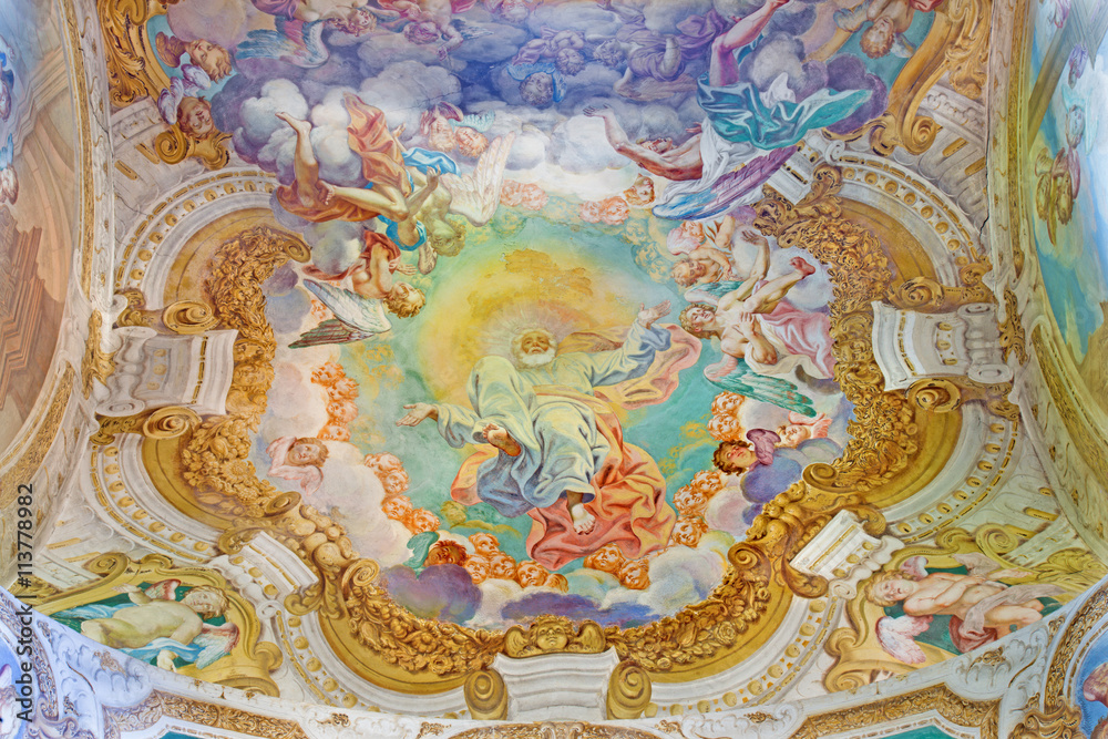 CREMONA, ITALY - MAY 24, 2016: The fresco Glory of the Father in Chiesa di San Sigismondo by Giulio Campi, Bernardino Campi and Bernardino Gatti (1564 - 1567).