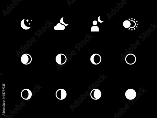 Moon phases icons on black background.