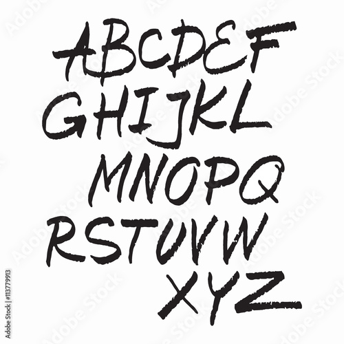 Vector hand drawn alphabet isolated black on white illustration.