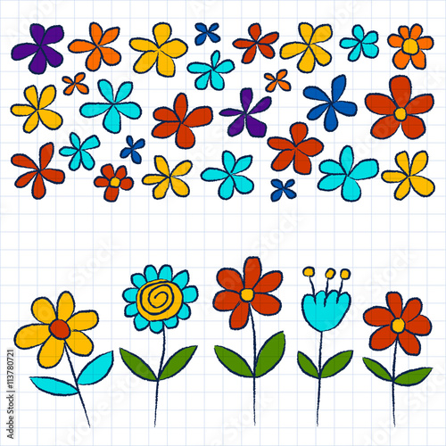 Vector set of doodle flowers