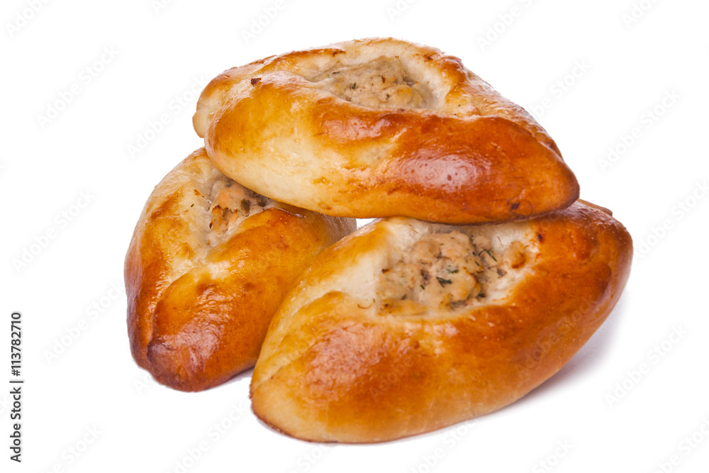 homemade pies with meat on white background homemade pies with meat on white background