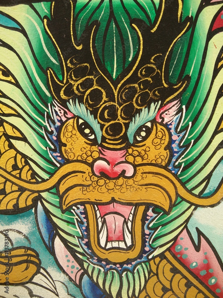 Painting dragon on the wall in temple of Thailand Painting dragon on the wall in temple of Thailand