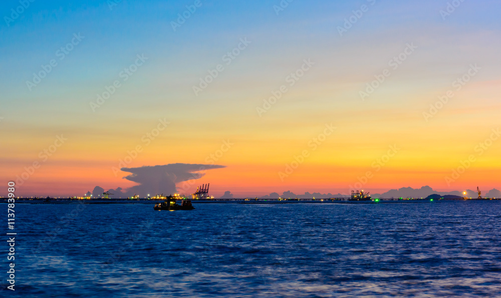 Seaport in twilight