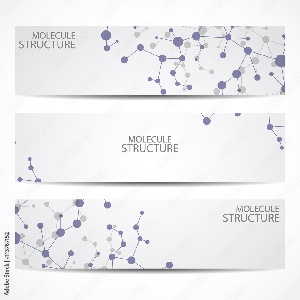 Abstract geometric banners molecule and communication. Science and technology design, structure DNA, chemistry, medical background, business and website templates. Vector illustration Abstract geometric banners molecule and communication. Science and technology design, structure DNA, chemistry, medical background, business and website templates. Vector illustration