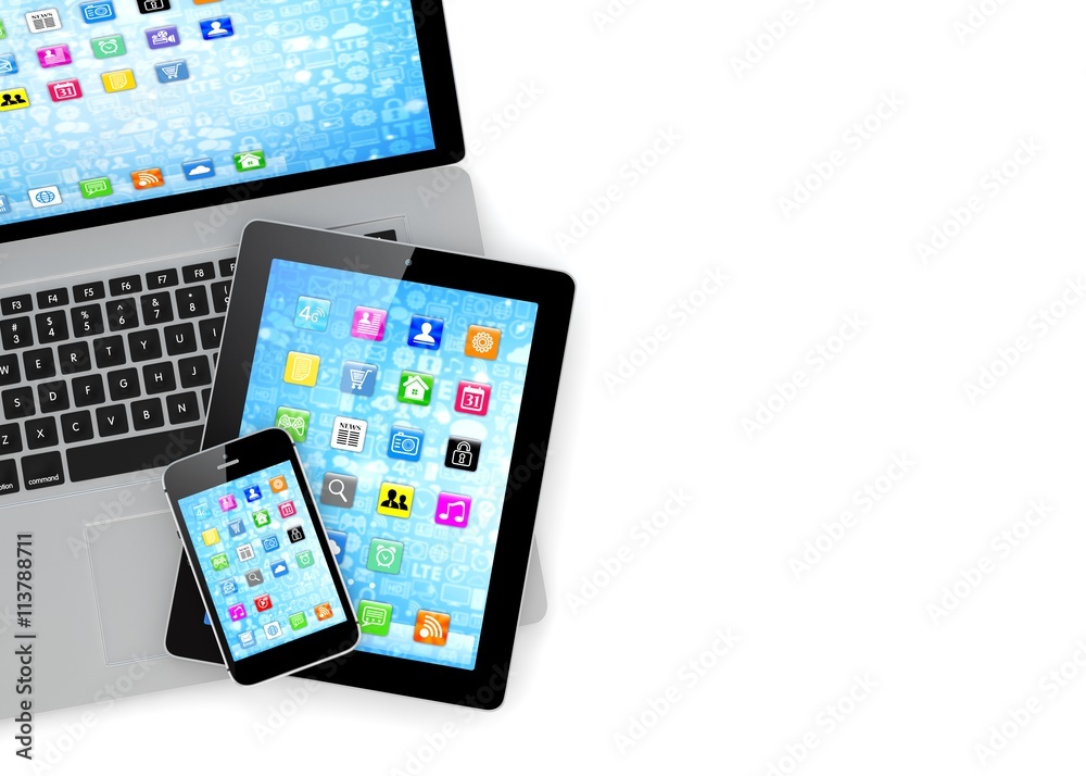 Laptop, phone and tablet pc. 3d rendering. Laptop, phone and tablet pc. 3d rendering.