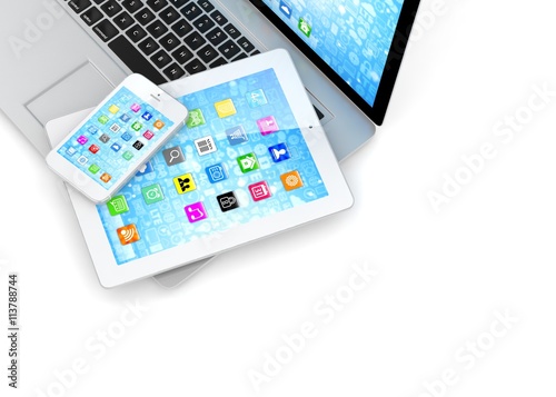 Laptop  phone and tablet pc. 3d rendering.