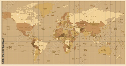 Detailed World Map in colors of brown