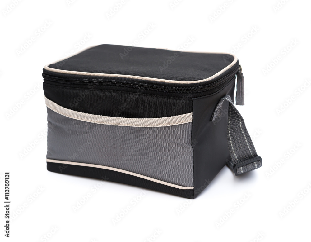 side view grey and black lunch pack carrier on a white background side view grey and black lunch pack carrier on a white background