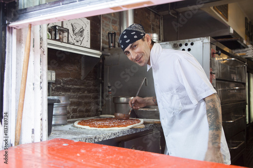 Canvas Print Pizza place operator