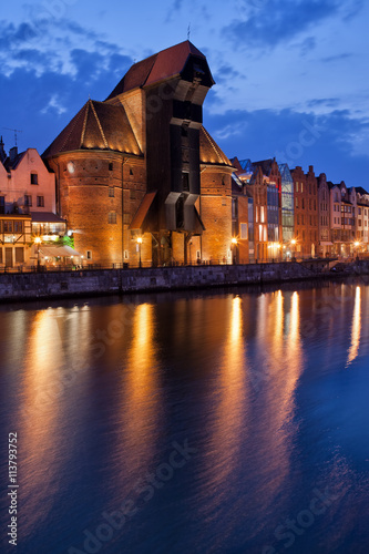 The Crane in Old Town of Gdansk at Night