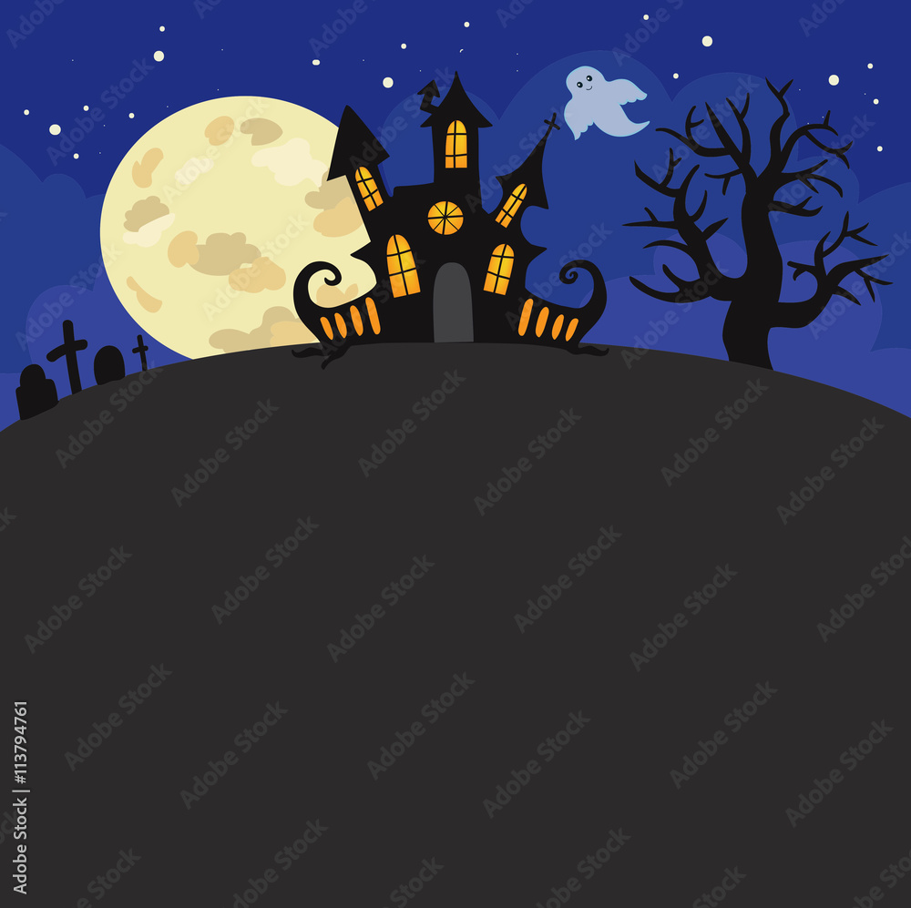 Halloween night background with creepy castle illustration.