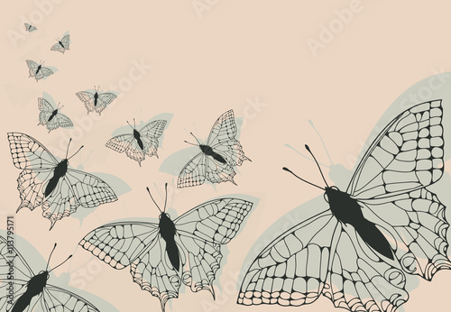 a butterfly flying poster background in black  ivory  and soft green