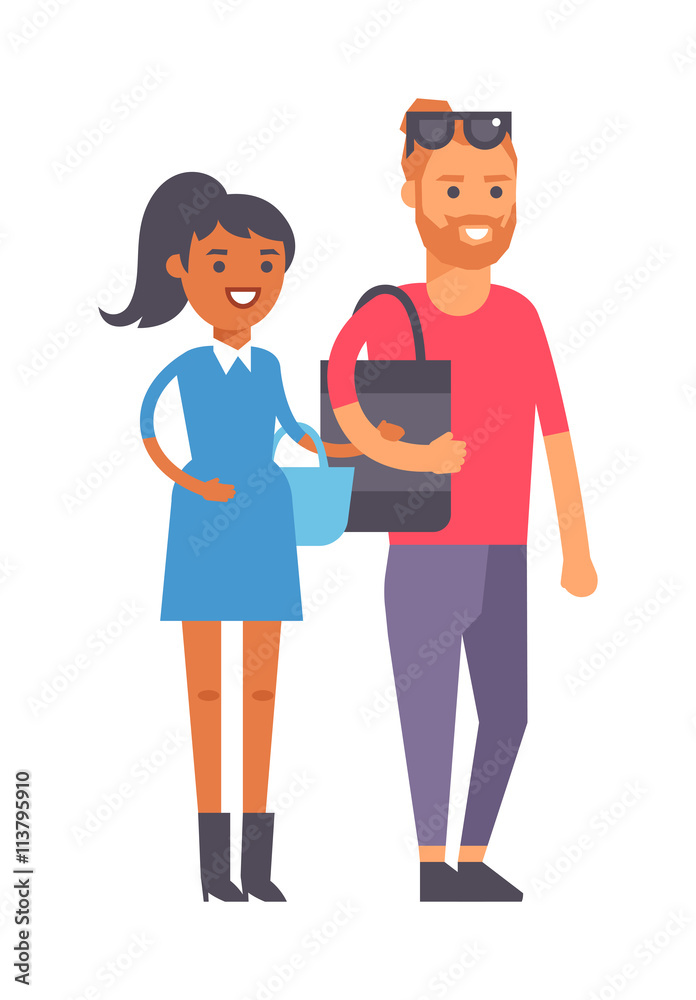 Modern young couple vector illustration.