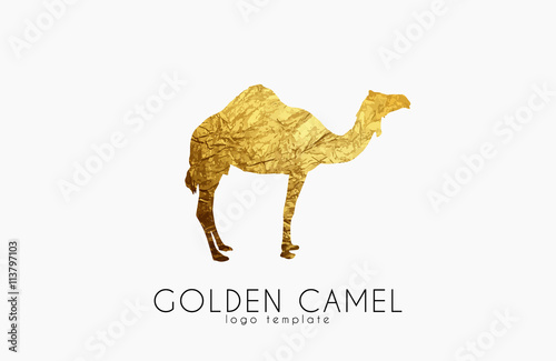 Camel logo. Golden camel. Animal logo. Elegant camel