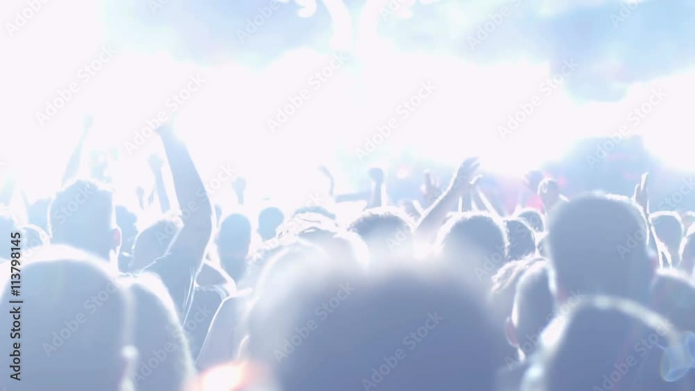Iconic night rock concert front row crowd cheering slomo 100p.Night ...