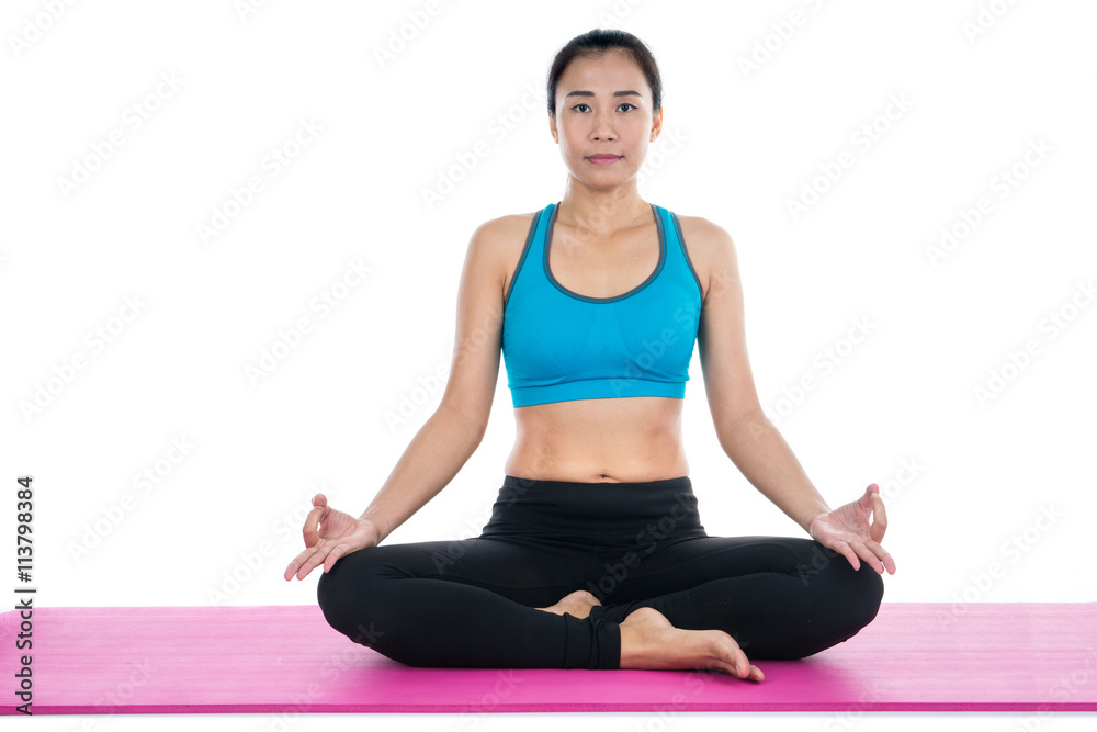 Yoga woman - pretty asian female in active wear doing yoga Yoga woman - pretty asian female in active wear doing yoga