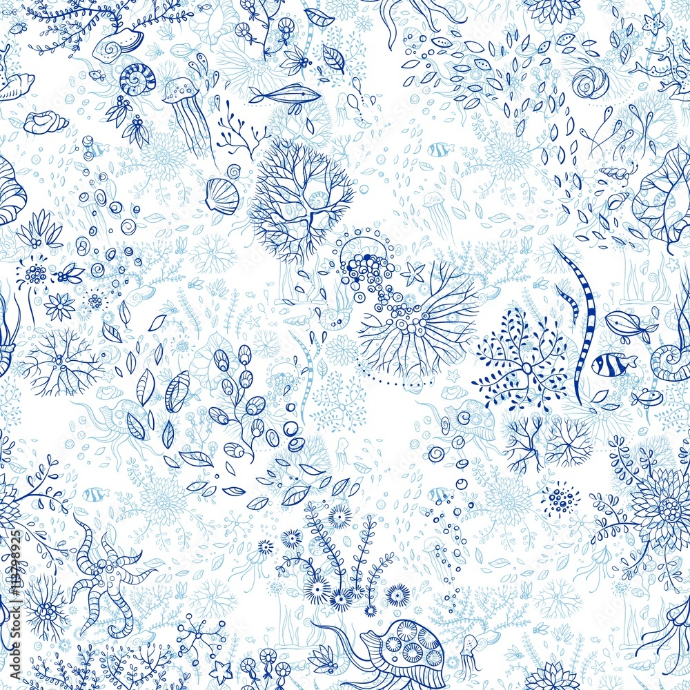 Obraz premium hand drawn underwater world seamless background