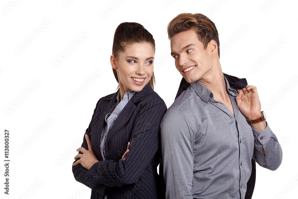 Business couple on white studio background Business couple on white studio background