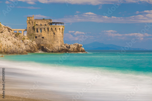 Medieval tower on the coast of Maiori town, Amalfi coast, Campania region, Italy © jsk12