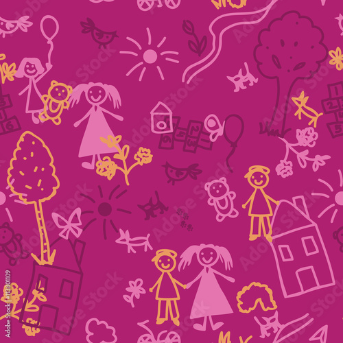 Doodle kids seamless background