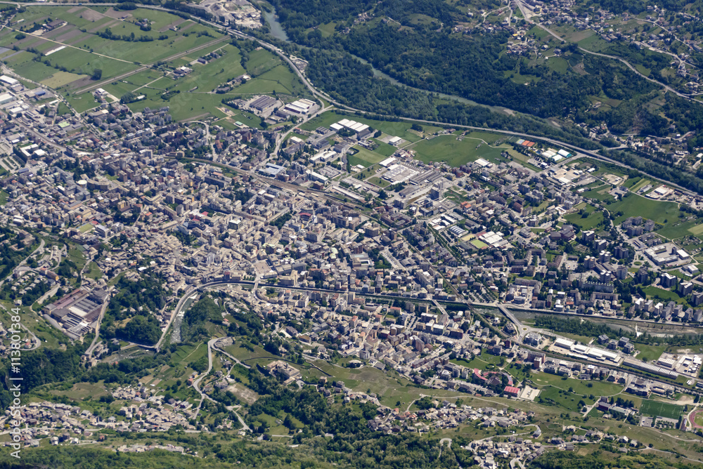 Sondrio aerial cityscape, Italy
