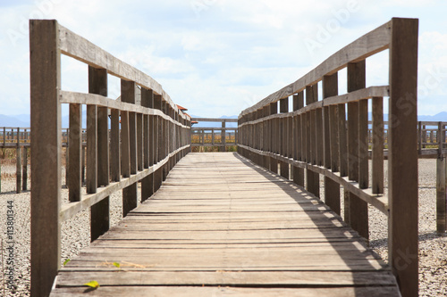 closeup wooden railing bridge