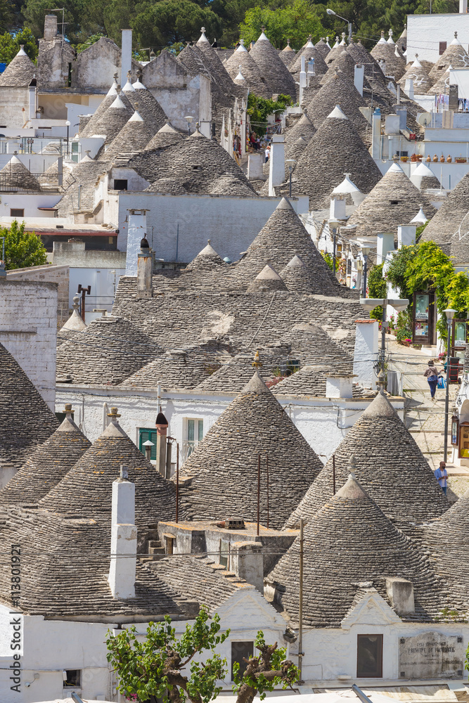Generic view of Alberobello with trulli roofs and terraces, Apulia region, Southern Italy