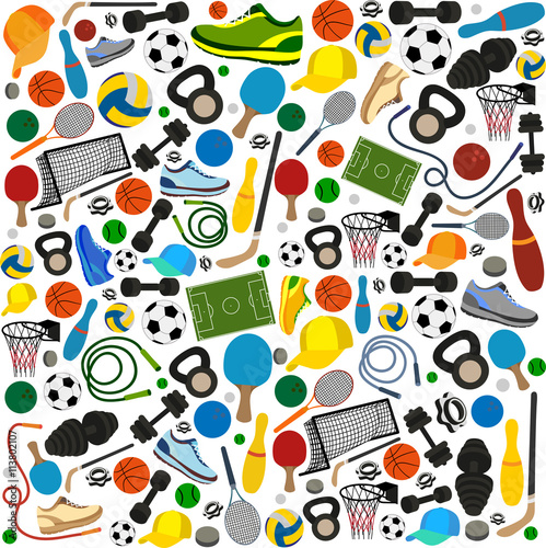 pattern of different sports equipments
