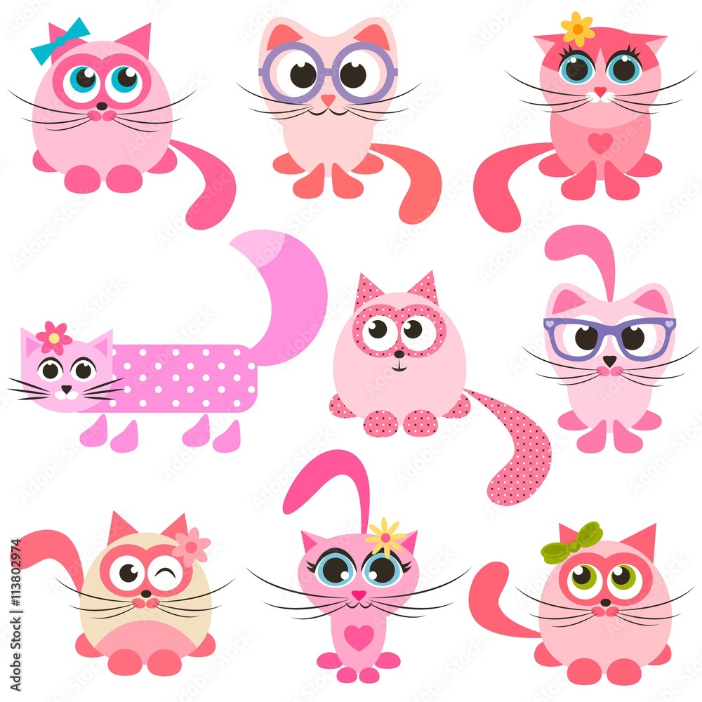 set of pink and red cats