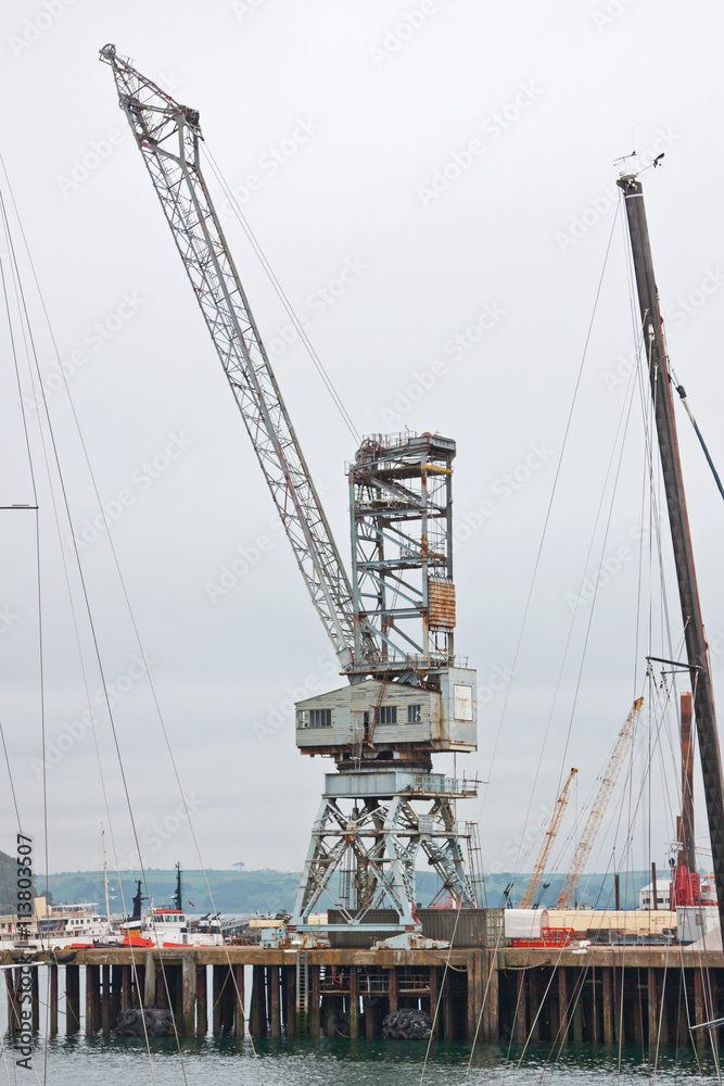 Quayside crane in the deepwater harbour at falmouth UK