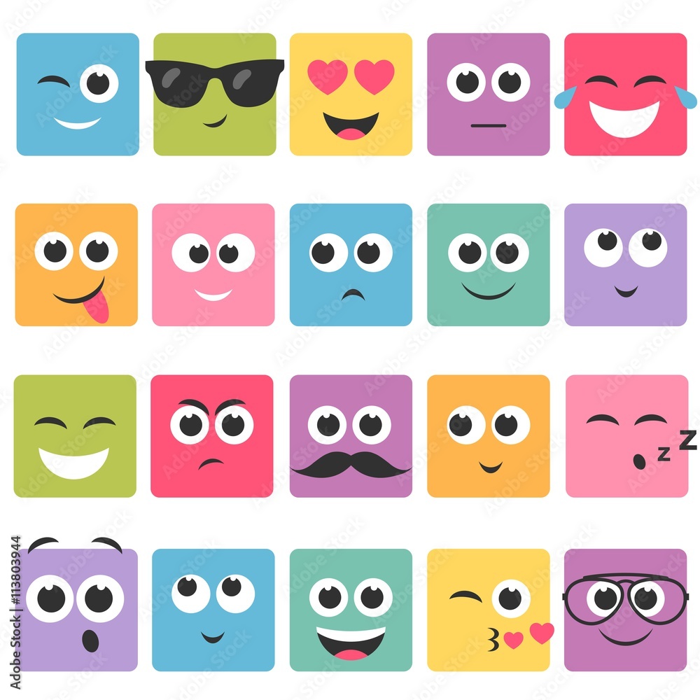 Emotional square colorful faces icon set Emotional square colorful faces icon set