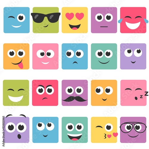 Emotional square colorful faces icon set