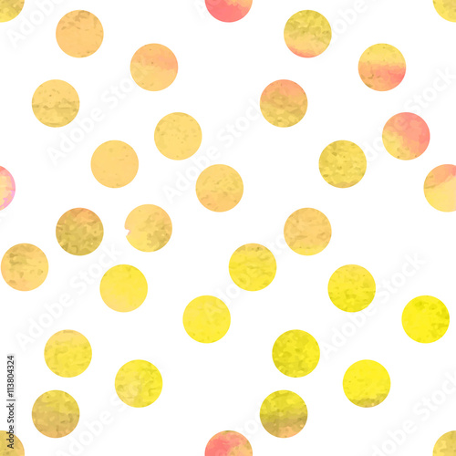 Yellow watercolor polka dot seamless background pattern. Illustration made in vector.